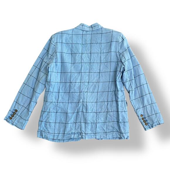 Sundance Linen Iris Blue Plaid Windowpane Blazer Womens Size PS Preppy - Picture 6 of 8